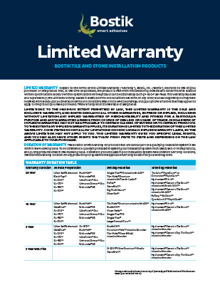 T2622 Tile and Stone InstallationProducts LimitedWarranty
